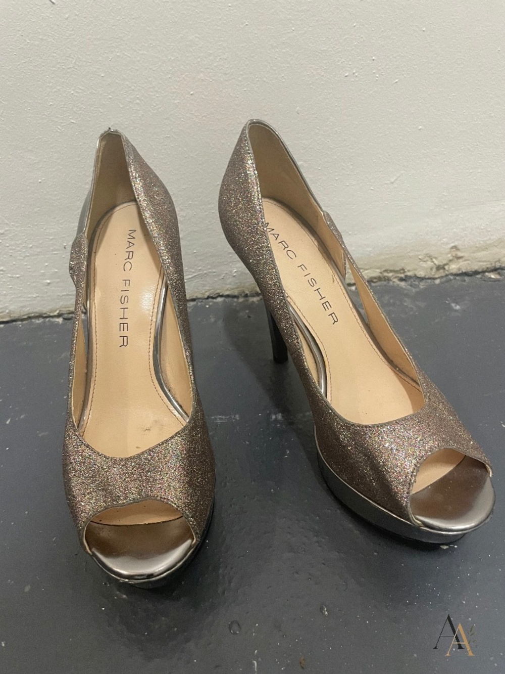 Marc Fisher Glitter D'Orsay Peep-Toe Platform Pumps - Silver